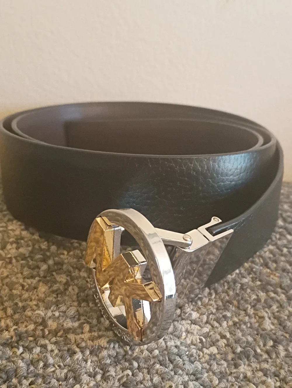 Michael Kors Black Brown Reversible Belt With Gold silver Buckle